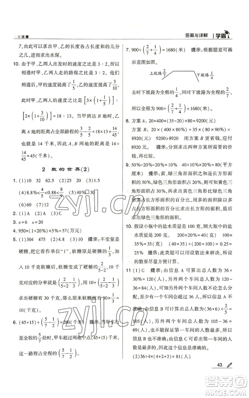 甘肅少年兒童出版社2022經(jīng)綸學(xué)典學(xué)霸六年級(jí)上冊(cè)數(shù)學(xué)蘇教版參考答案