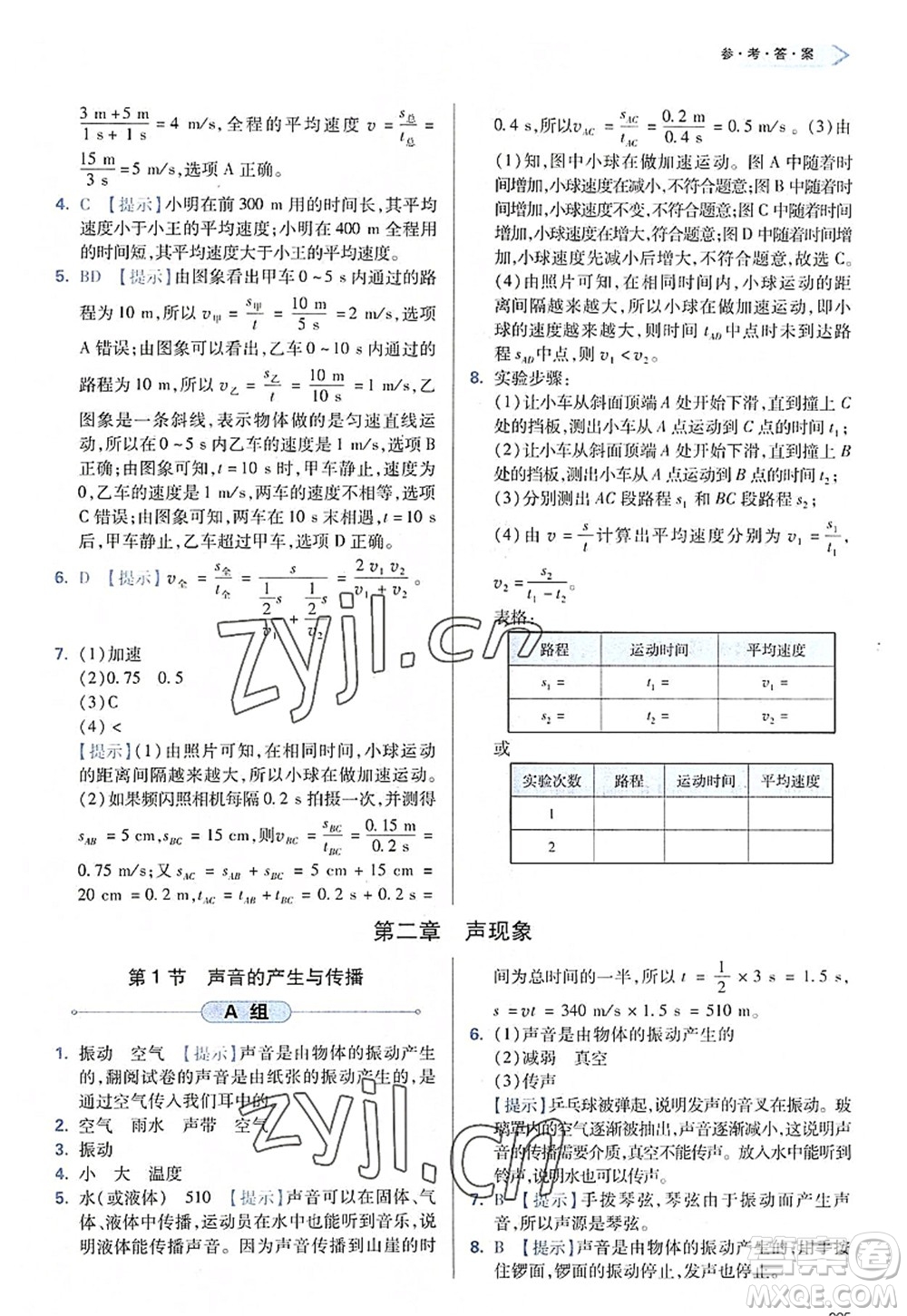 天津教育出版社2022學習質(zhì)量監(jiān)測八年級物理上冊人教版答案