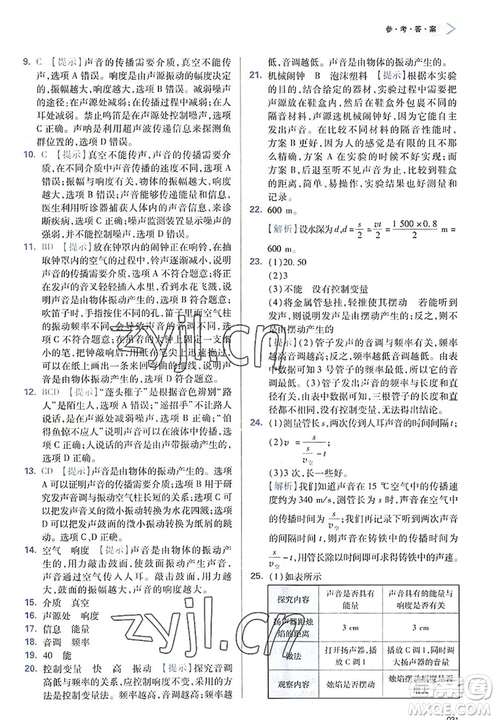 天津教育出版社2022學習質(zhì)量監(jiān)測八年級物理上冊人教版答案