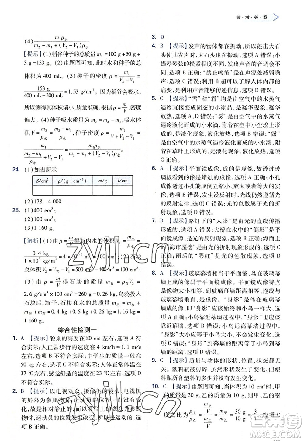 天津教育出版社2022學習質(zhì)量監(jiān)測八年級物理上冊人教版答案