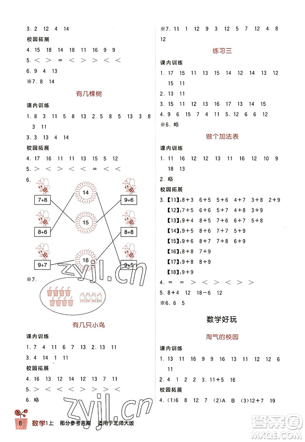 四川教育出版社2022新課標(biāo)小學(xué)生學(xué)習(xí)實(shí)踐園地一年級(jí)數(shù)學(xué)上冊(cè)北師大版答案