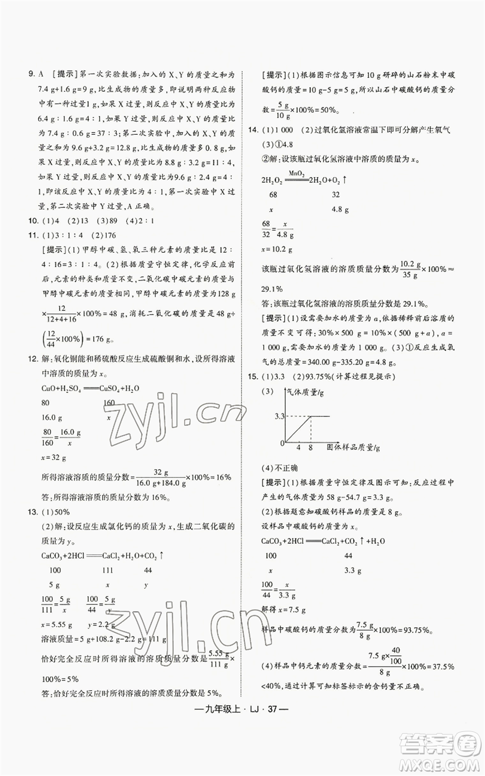 寧夏人民教育出版社2022經(jīng)綸學典學霸題中題九年級上冊化學魯教版參考答案