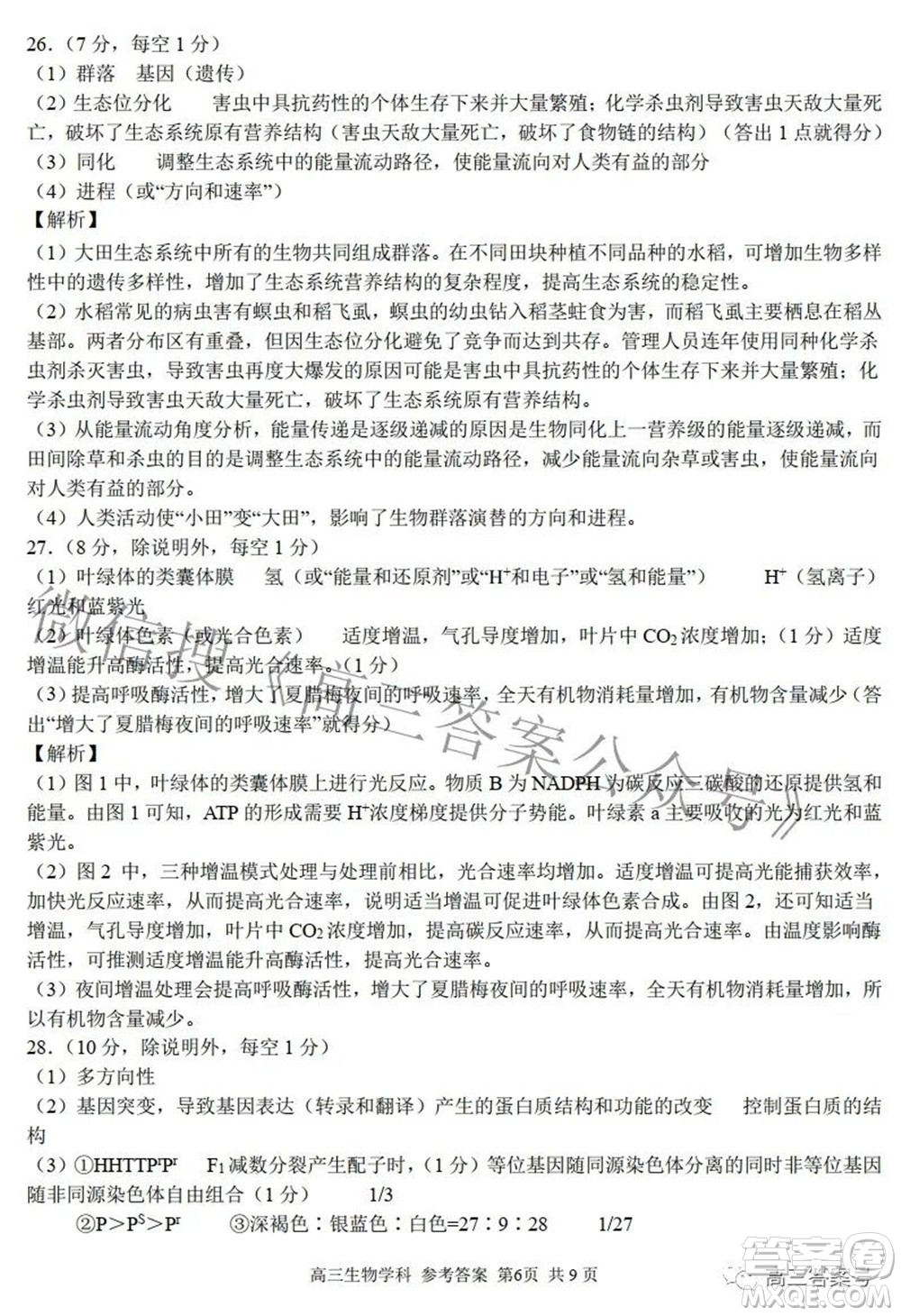 2022學(xué)年第一學(xué)期浙江省七彩陽光新高考研究聯(lián)盟返校聯(lián)考高三生物試題及答案