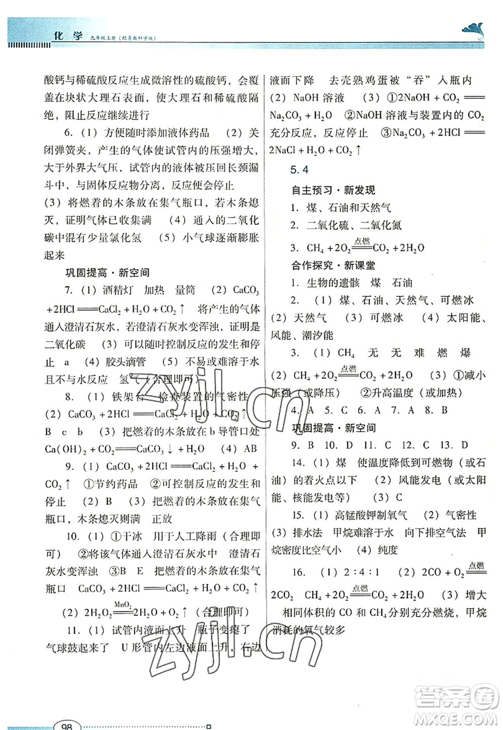 廣東教育出版社2022南方新課堂金牌學(xué)案九年級(jí)化學(xué)上冊(cè)粵教科學(xué)版答案