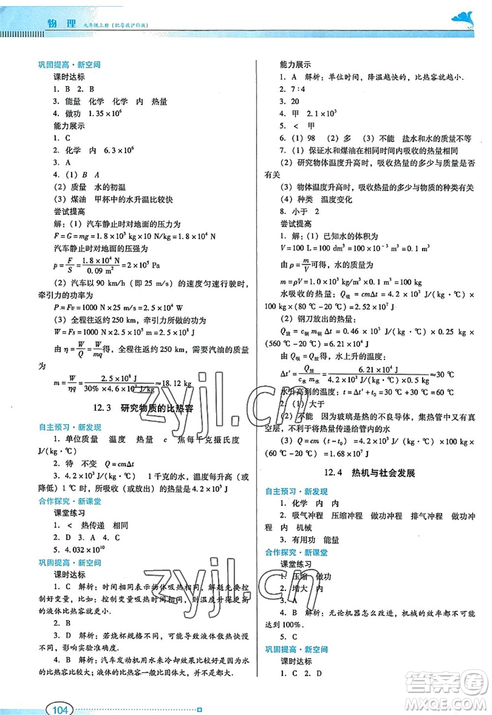 廣東教育出版社2022南方新課堂金牌學案九年級物理上冊粵教滬科版答案