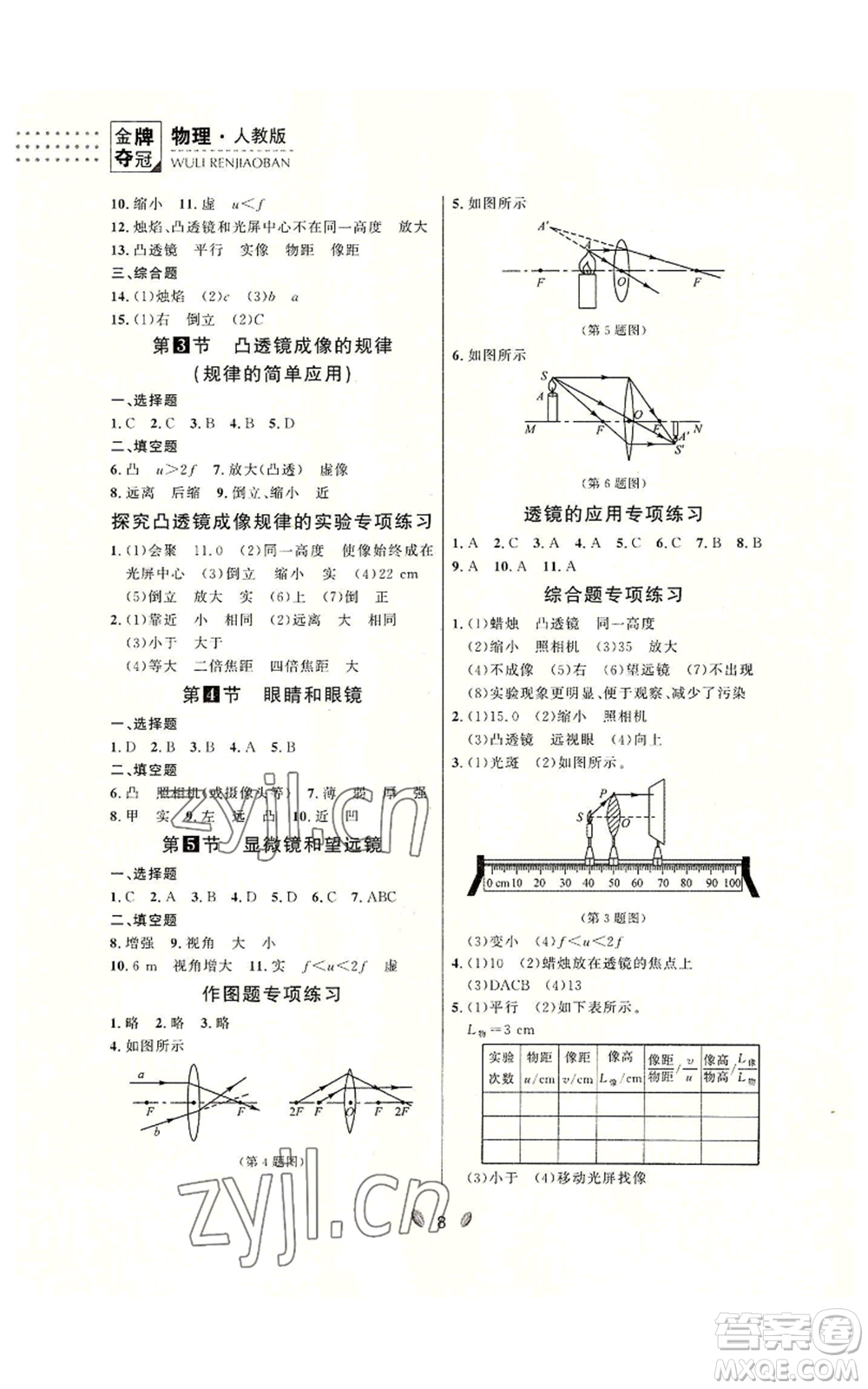 延邊大學(xué)出版社2022點石成金金牌奪冠八年級上冊物理人教版參考答案