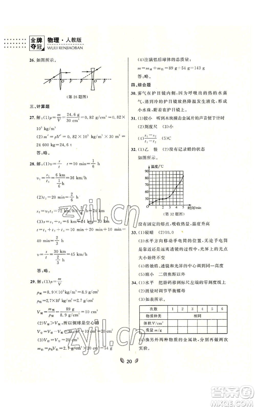 延邊大學(xué)出版社2022點石成金金牌奪冠八年級上冊物理人教版參考答案