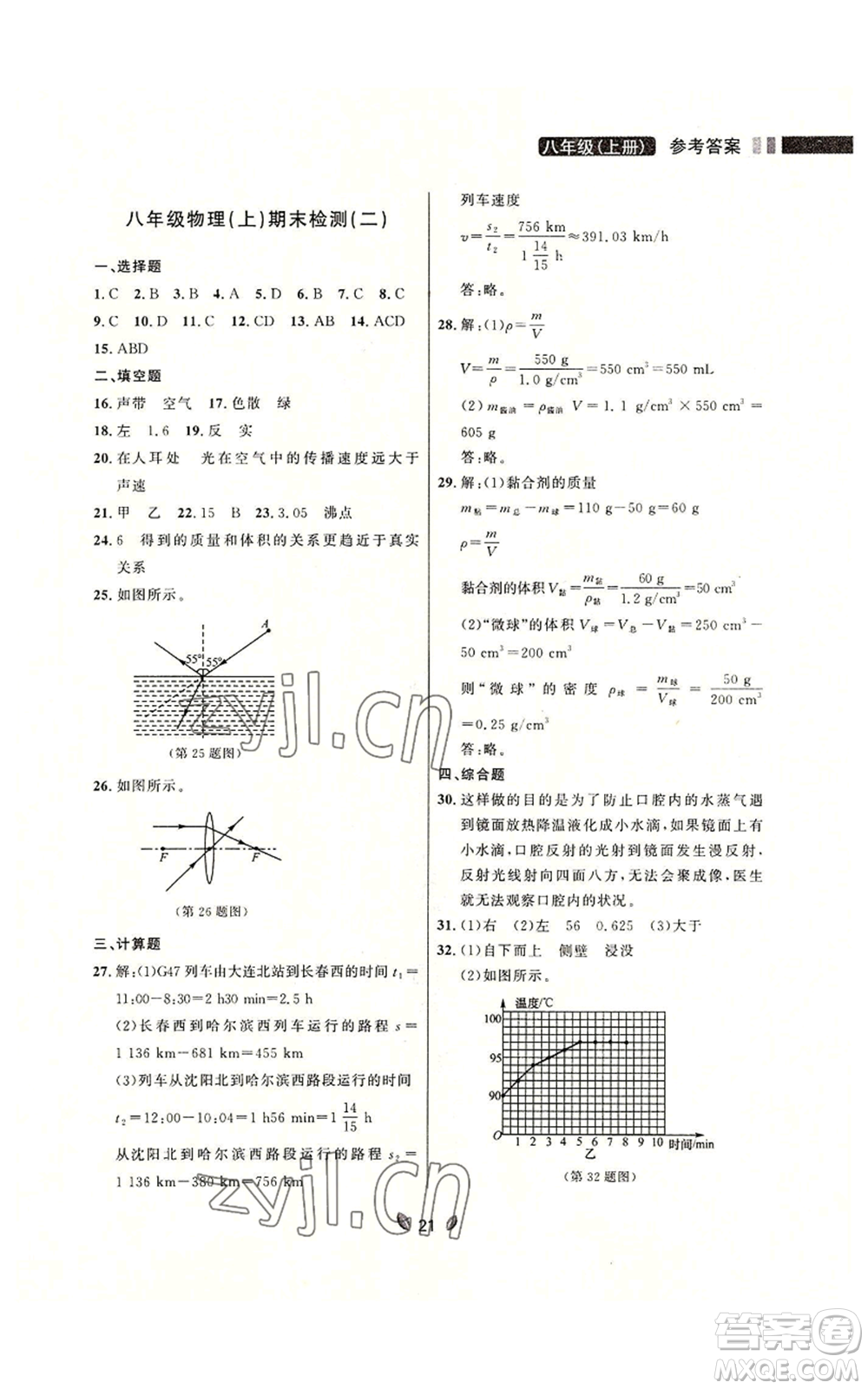 延邊大學(xué)出版社2022點石成金金牌奪冠八年級上冊物理人教版參考答案