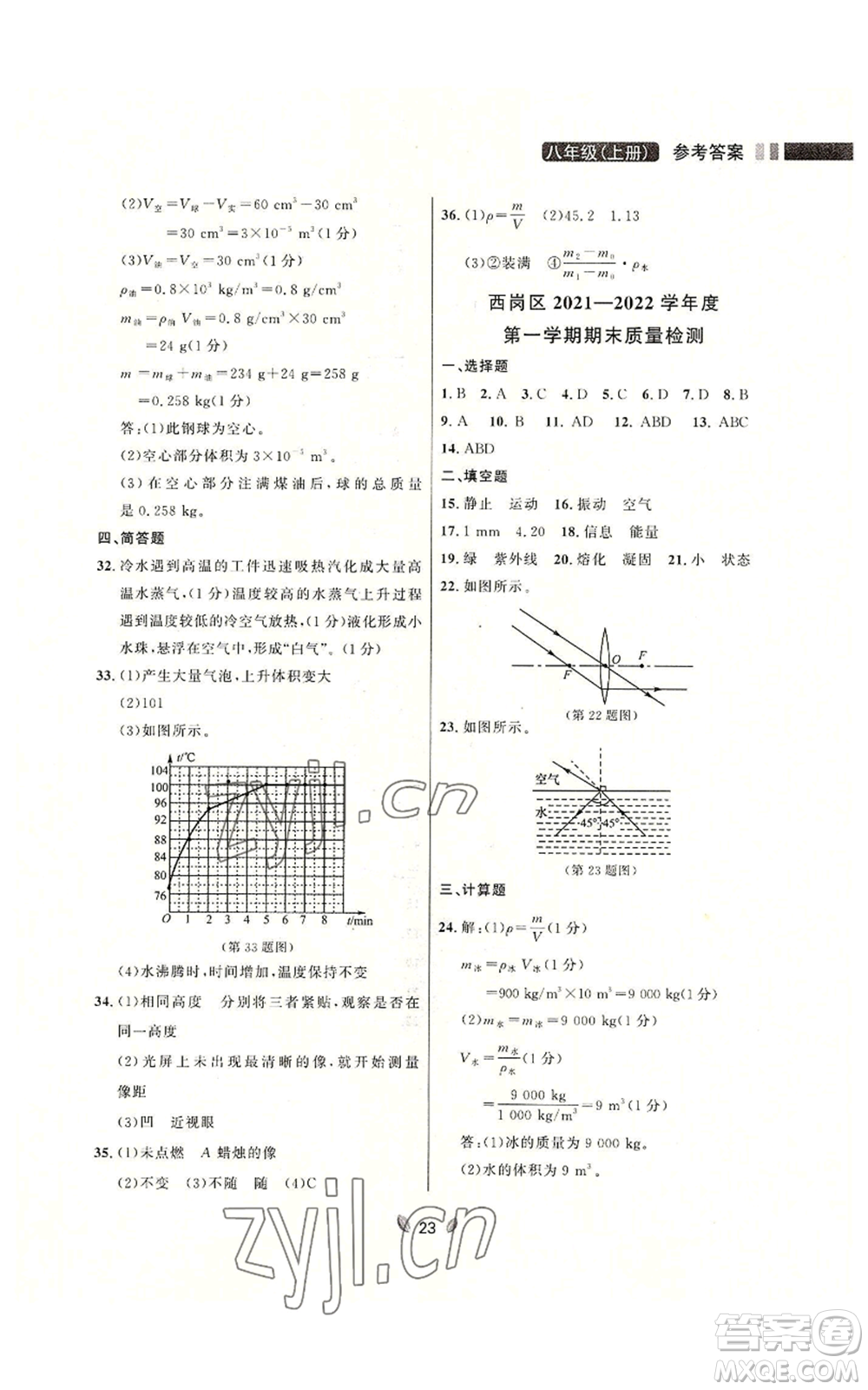 延邊大學(xué)出版社2022點石成金金牌奪冠八年級上冊物理人教版參考答案