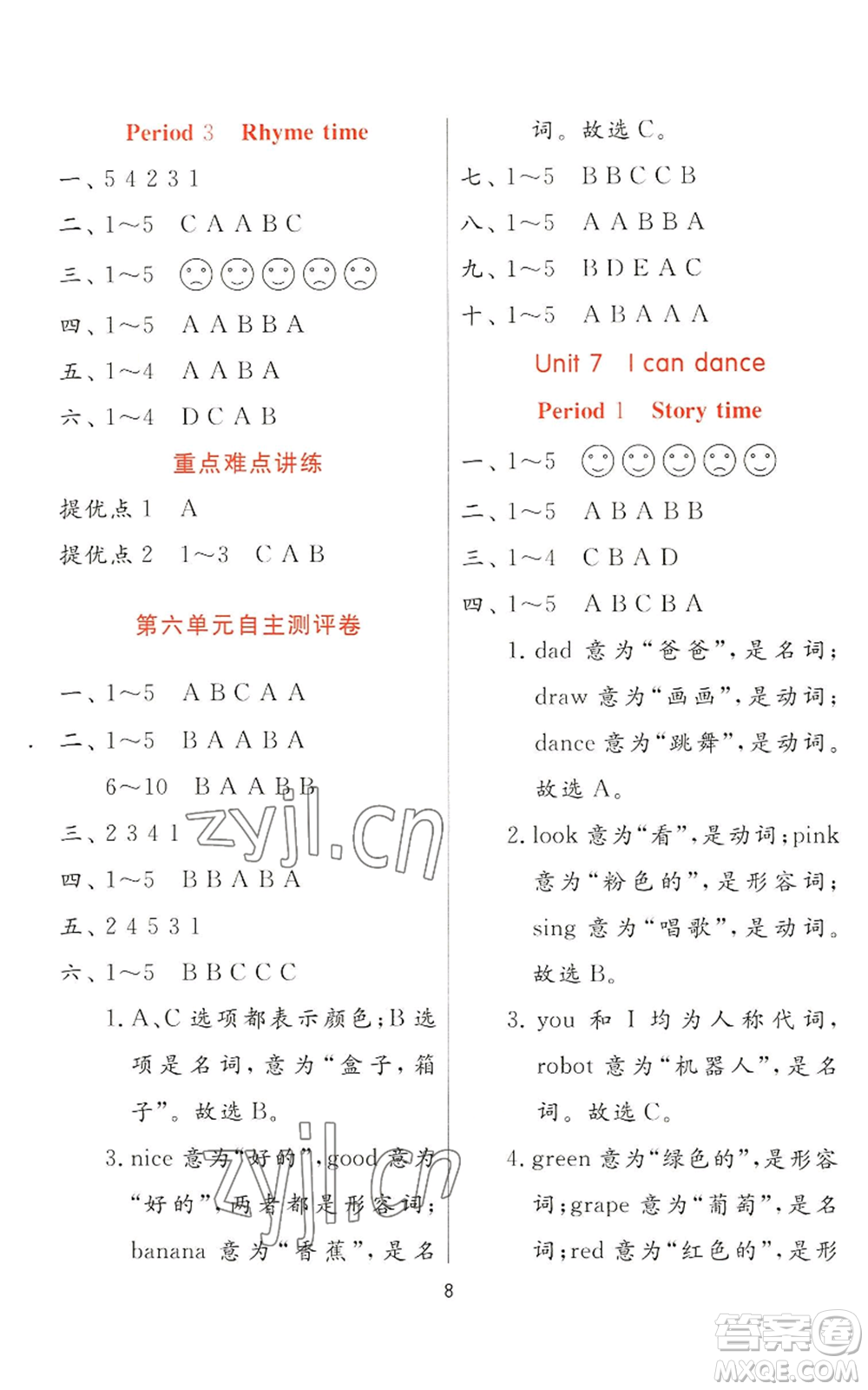 江蘇人民出版社2022秋季實驗班提優(yōu)訓(xùn)練一年級上冊英語譯林版參考答案