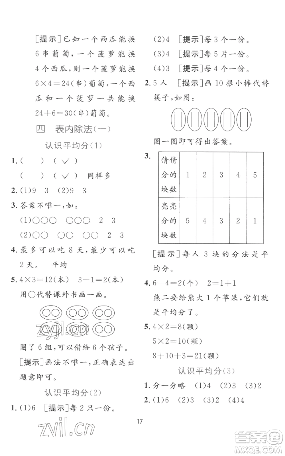 江蘇人民出版社2022秋季實(shí)驗(yàn)班提優(yōu)訓(xùn)練二年級(jí)上冊(cè)數(shù)學(xué)蘇教版參考答案