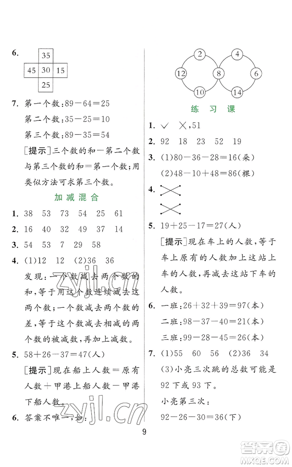 江蘇人民出版社2022秋季實(shí)驗(yàn)班提優(yōu)訓(xùn)練二年級(jí)上冊(cè)數(shù)學(xué)人教版參考答案