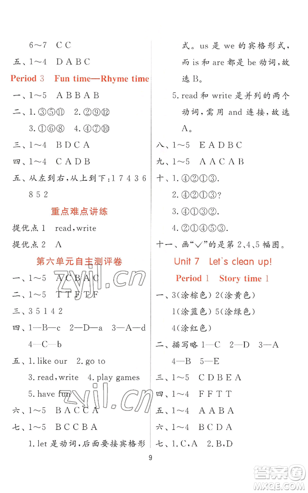 江蘇人民出版社2022秋季實(shí)驗(yàn)班提優(yōu)訓(xùn)練二年級(jí)上冊(cè)英語(yǔ)譯林版參考答案