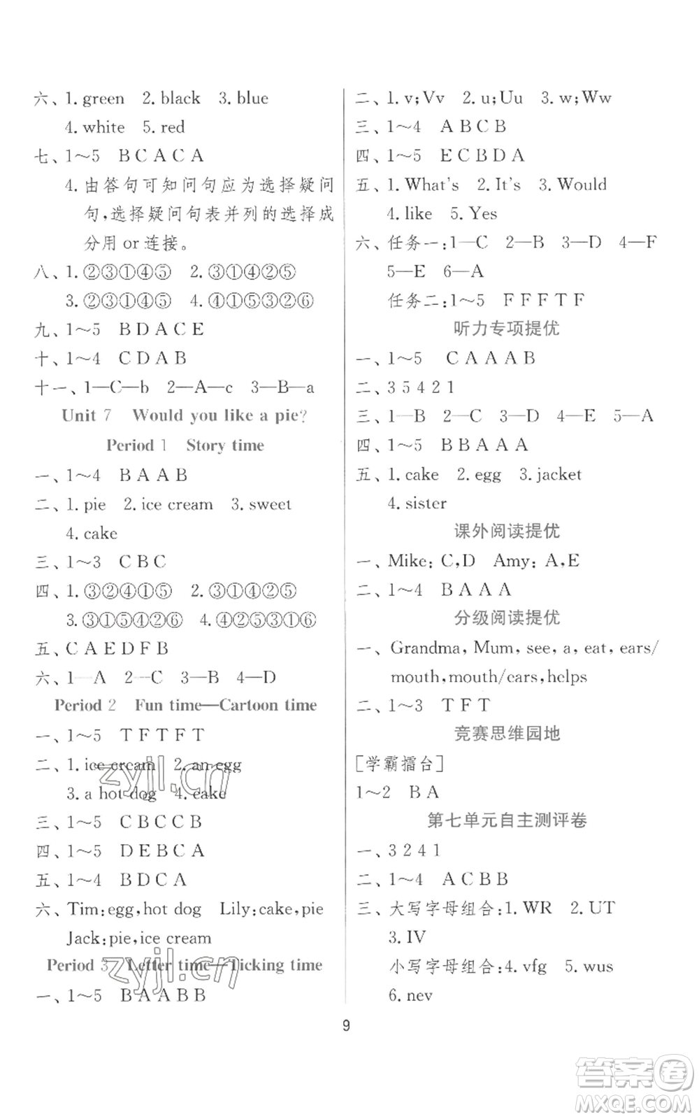 江蘇人民出版社2022秋季實(shí)驗(yàn)班提優(yōu)訓(xùn)練三年級(jí)上冊(cè)英語譯林版參考答案