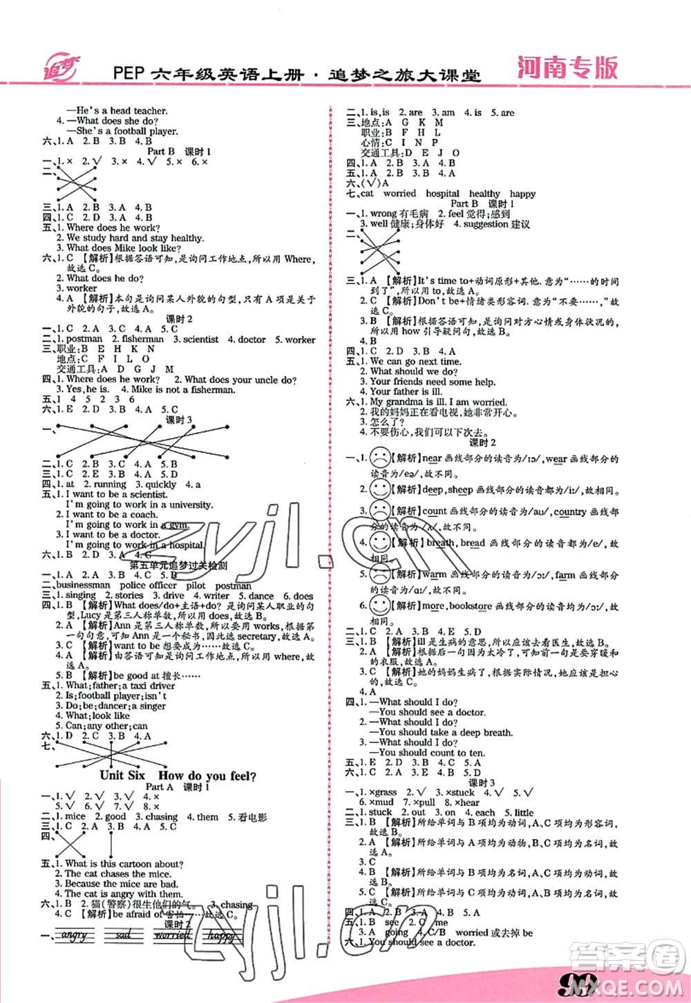 天津科學技術(shù)出版社2022追夢之旅大課堂六年級英語上冊PEP版河南專版答案