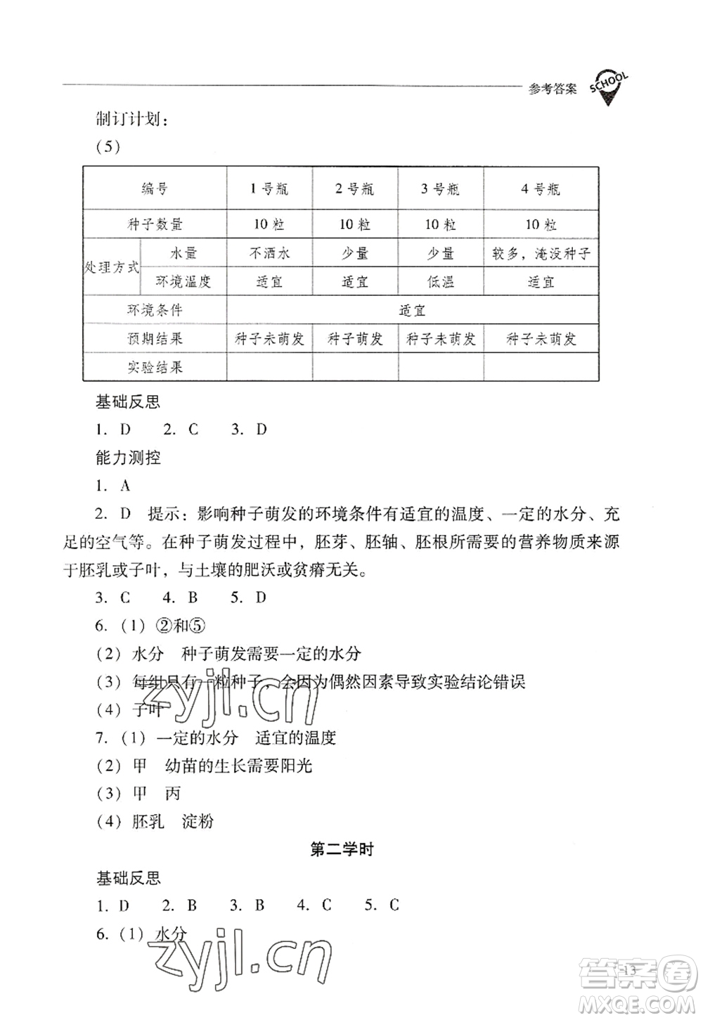 山西教育出版社2022新課程問題解決導(dǎo)學(xué)方案七年級(jí)生物上冊(cè)人教版答案