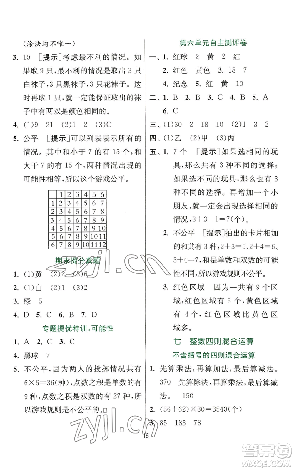 江蘇人民出版社2022秋季實(shí)驗(yàn)班提優(yōu)訓(xùn)練四年級(jí)上冊(cè)數(shù)學(xué)蘇教版參考答案