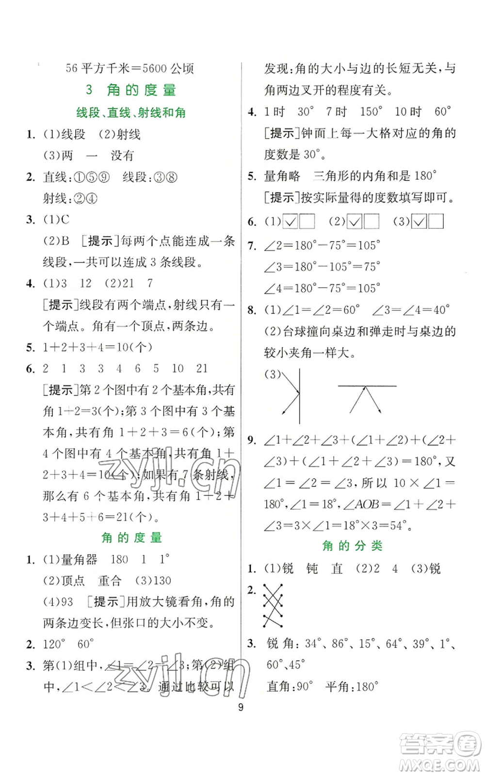 江蘇人民出版社2022秋季實(shí)驗(yàn)班提優(yōu)訓(xùn)練四年級(jí)上冊(cè)數(shù)學(xué)人教版參考答案