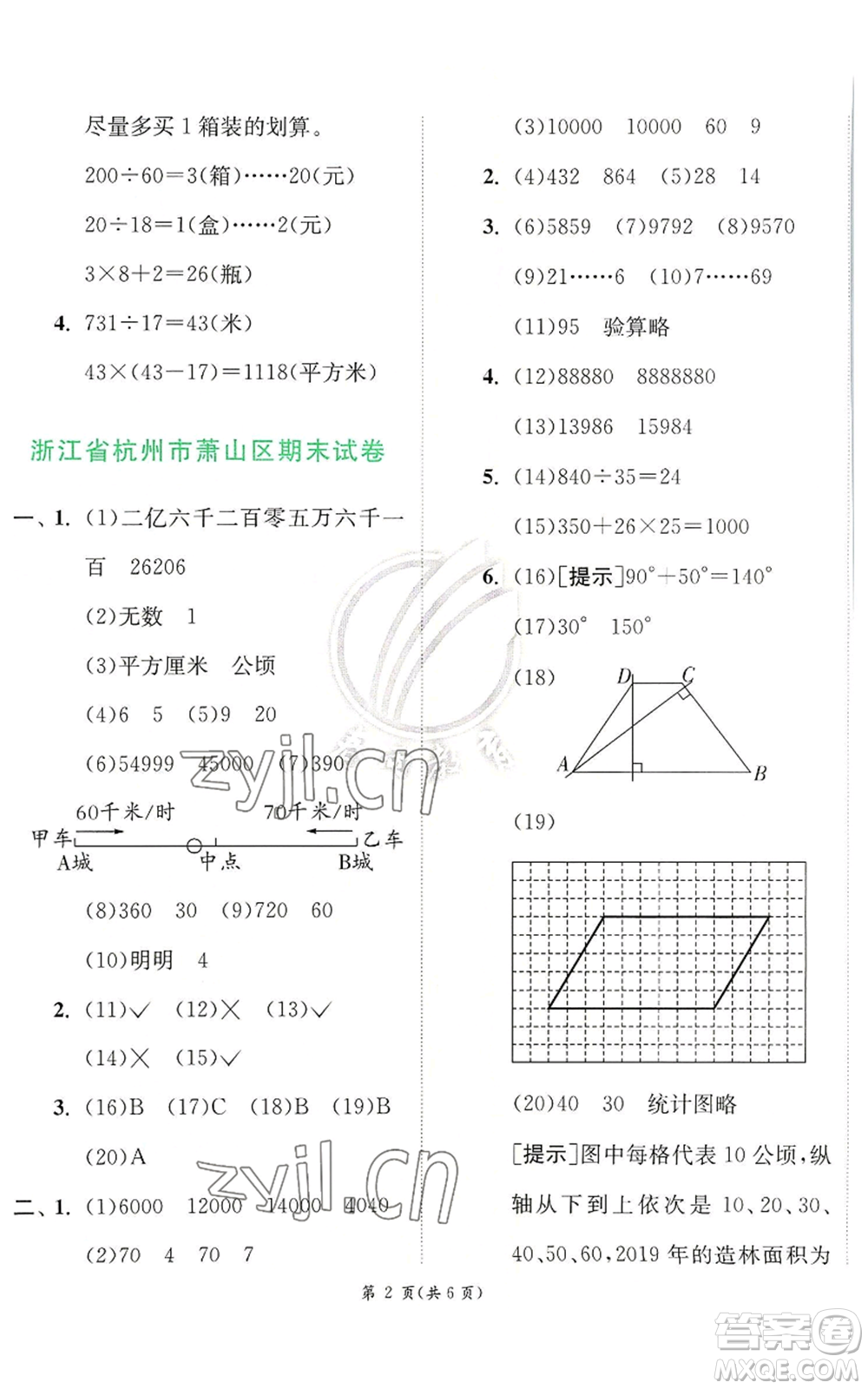 江蘇人民出版社2022秋季實(shí)驗(yàn)班提優(yōu)訓(xùn)練四年級(jí)上冊(cè)數(shù)學(xué)人教版參考答案