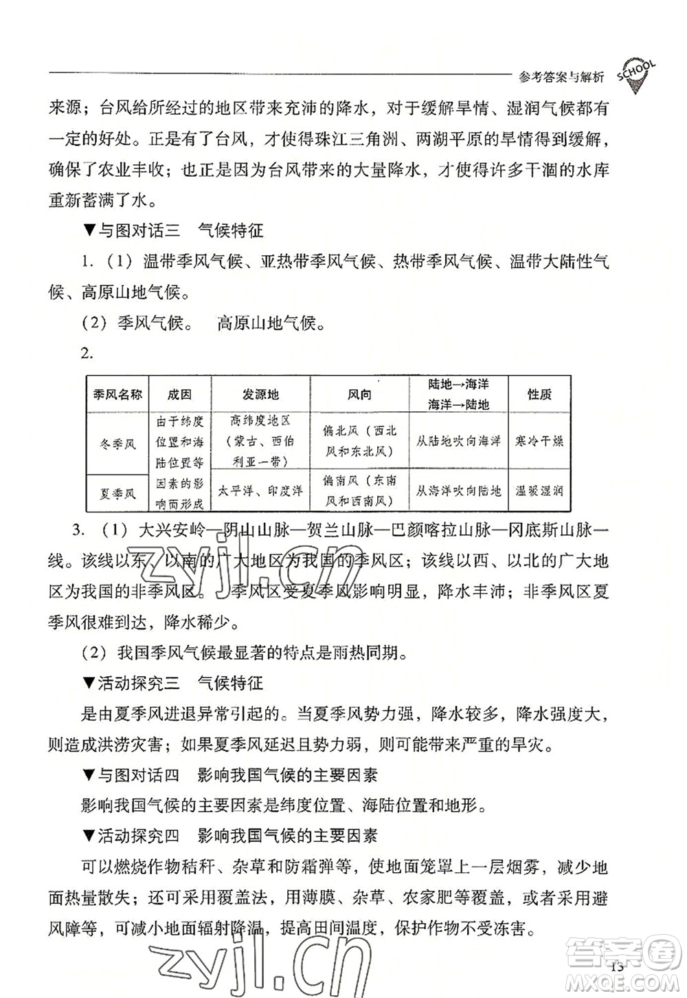 山西教育出版社2022新課程問題解決導(dǎo)學(xué)方案八年級(jí)地理上冊(cè)晉教版答案