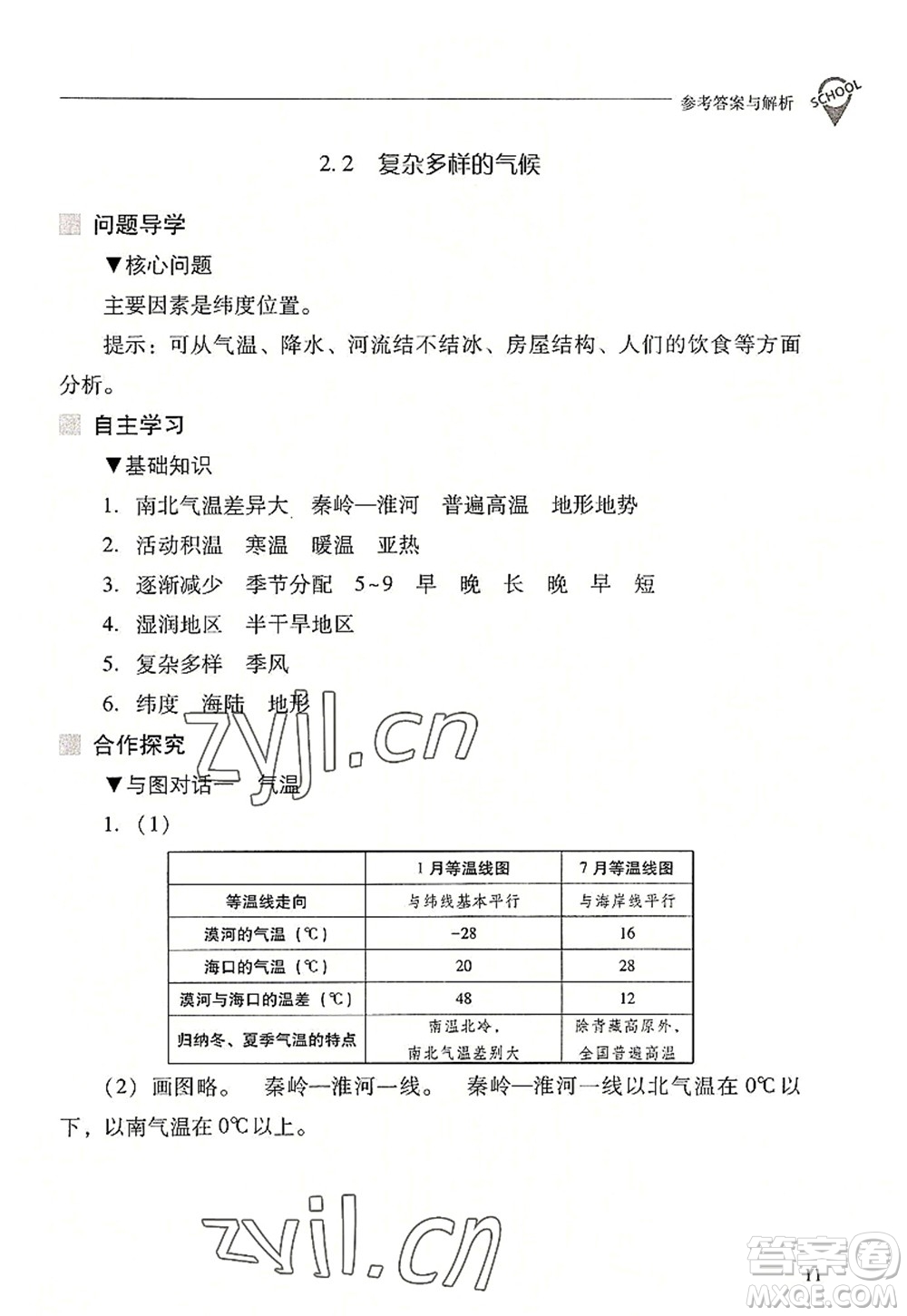 山西教育出版社2022新課程問題解決導(dǎo)學(xué)方案八年級(jí)地理上冊(cè)晉教版答案