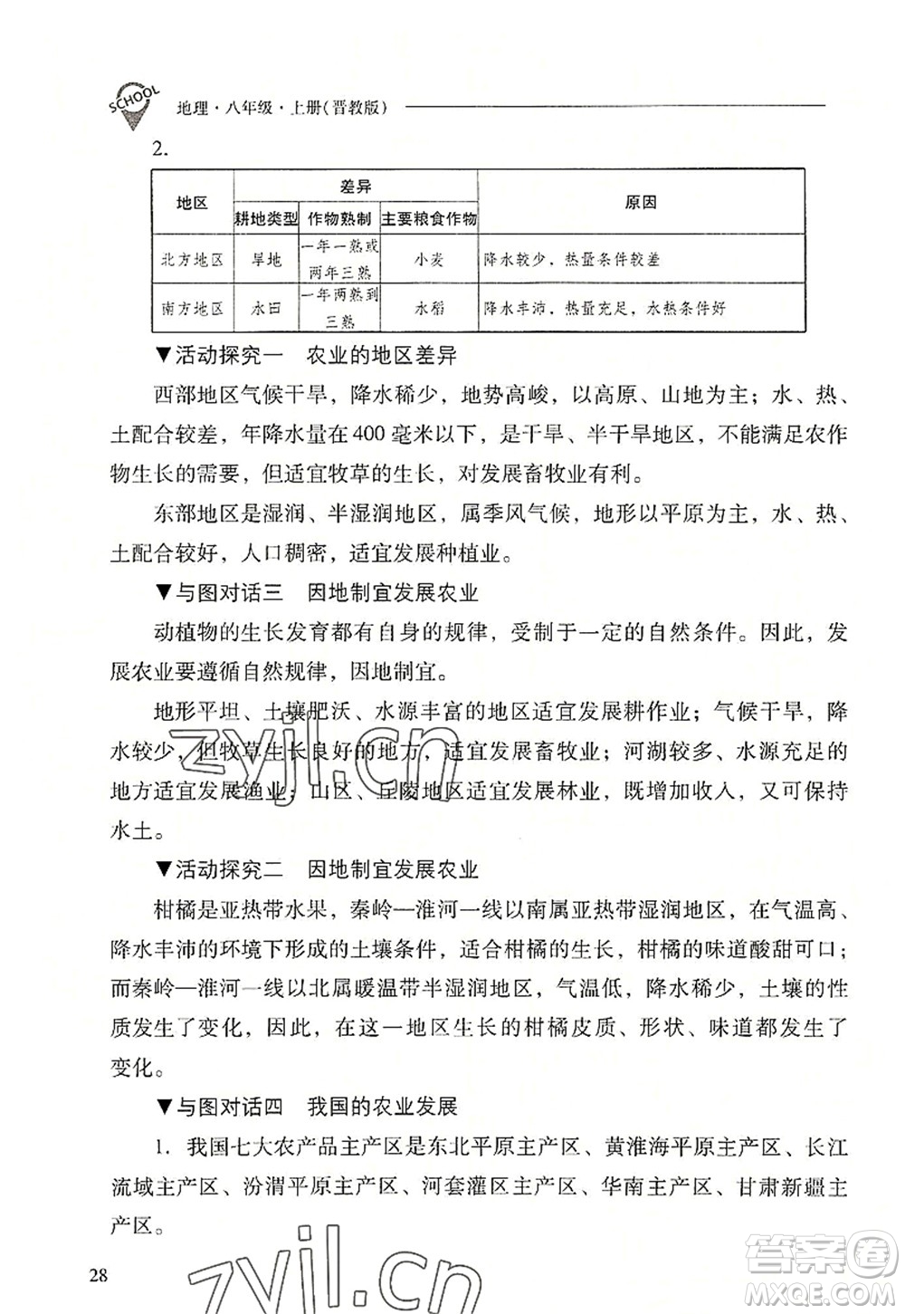 山西教育出版社2022新課程問題解決導(dǎo)學(xué)方案八年級(jí)地理上冊(cè)晉教版答案