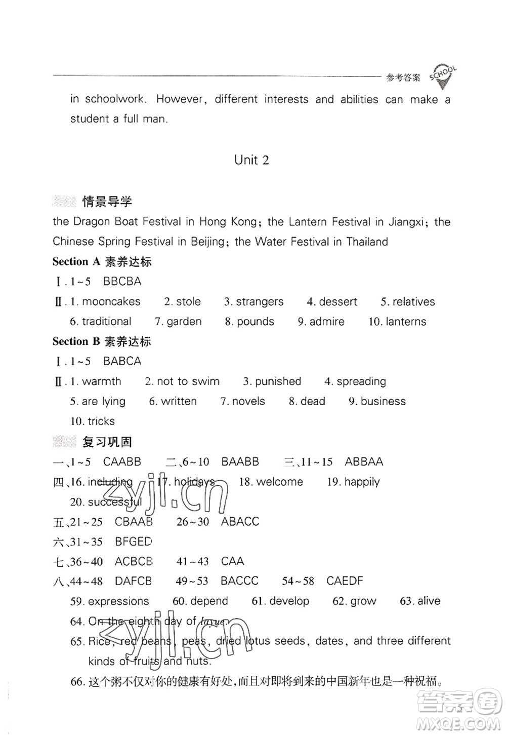 山西教育出版社2022新課程問題解決導學方案九年級英語全一冊人教版答案