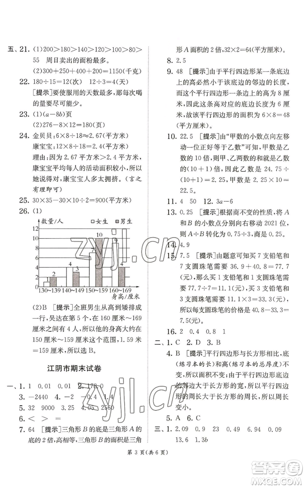 江蘇人民出版社2022秋季實(shí)驗(yàn)班提優(yōu)訓(xùn)練五年級(jí)上冊(cè)數(shù)學(xué)蘇教版參考答案