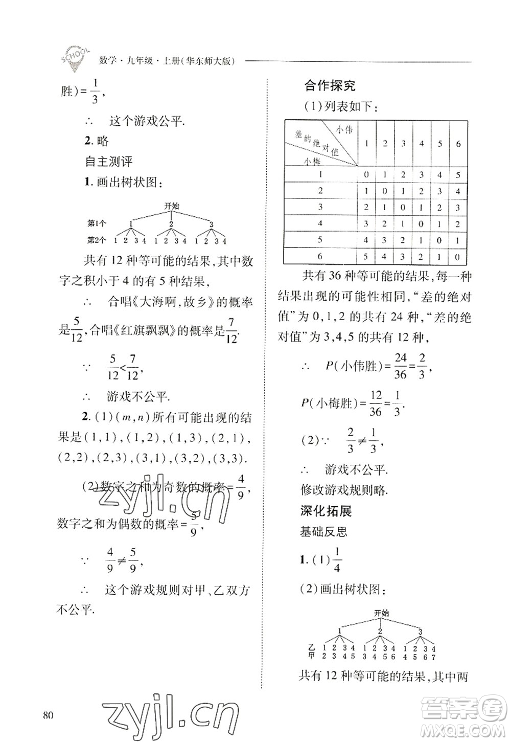 山西教育出版社2022新課程問題解決導(dǎo)學(xué)方案九年級(jí)數(shù)學(xué)上冊(cè)華東師大版答案