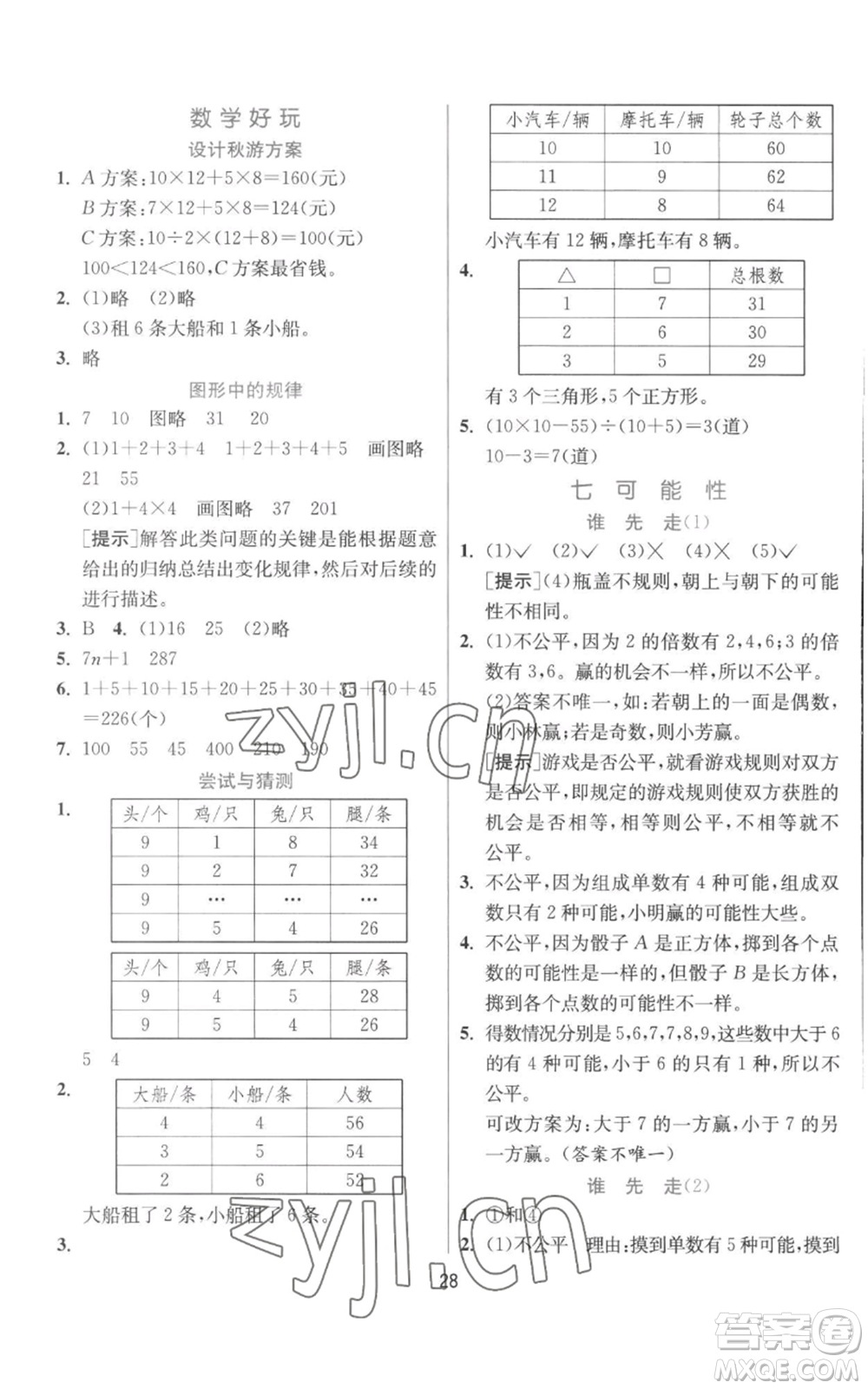 江蘇人民出版社2022秋季實(shí)驗(yàn)班提優(yōu)訓(xùn)練五年級(jí)上冊(cè)數(shù)學(xué)北師大版參考答案