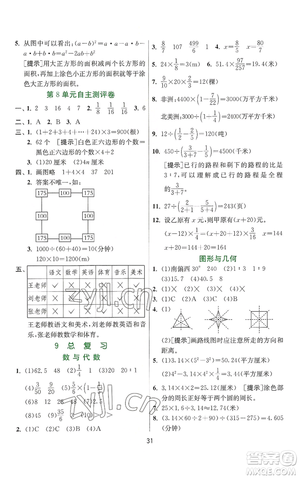 江蘇人民出版社2022秋季實(shí)驗(yàn)班提優(yōu)訓(xùn)練六年級(jí)上冊(cè)數(shù)學(xué)人教版參考答案