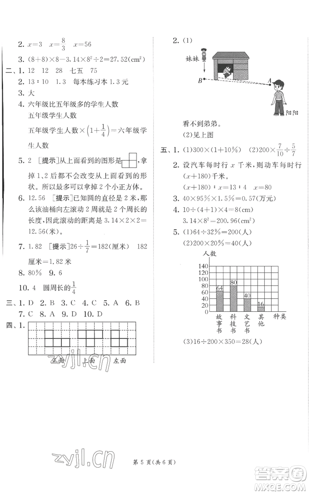 江蘇人民出版社2022秋季實驗班提優(yōu)訓(xùn)練六年級上冊數(shù)學(xué)北師大版參考答案