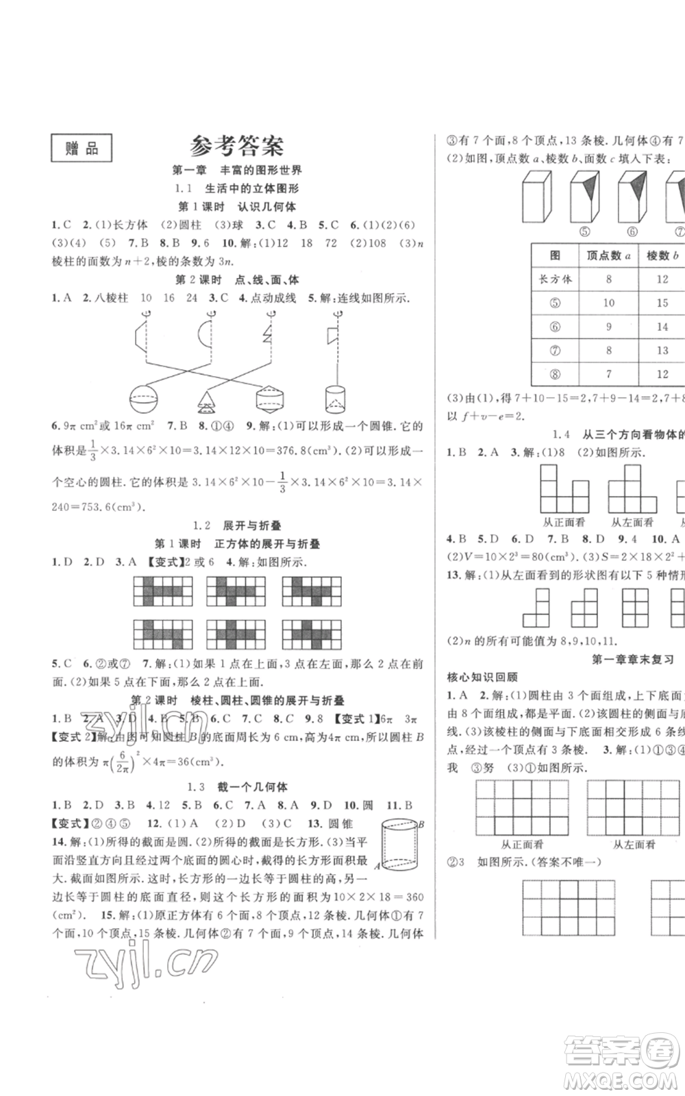 新疆科學技術(shù)出版社2022秋季課時奪冠七年級上冊數(shù)學北師大版參考答案