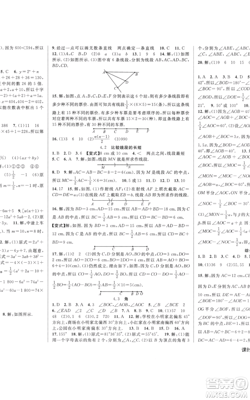 新疆科學技術(shù)出版社2022秋季課時奪冠七年級上冊數(shù)學北師大版參考答案