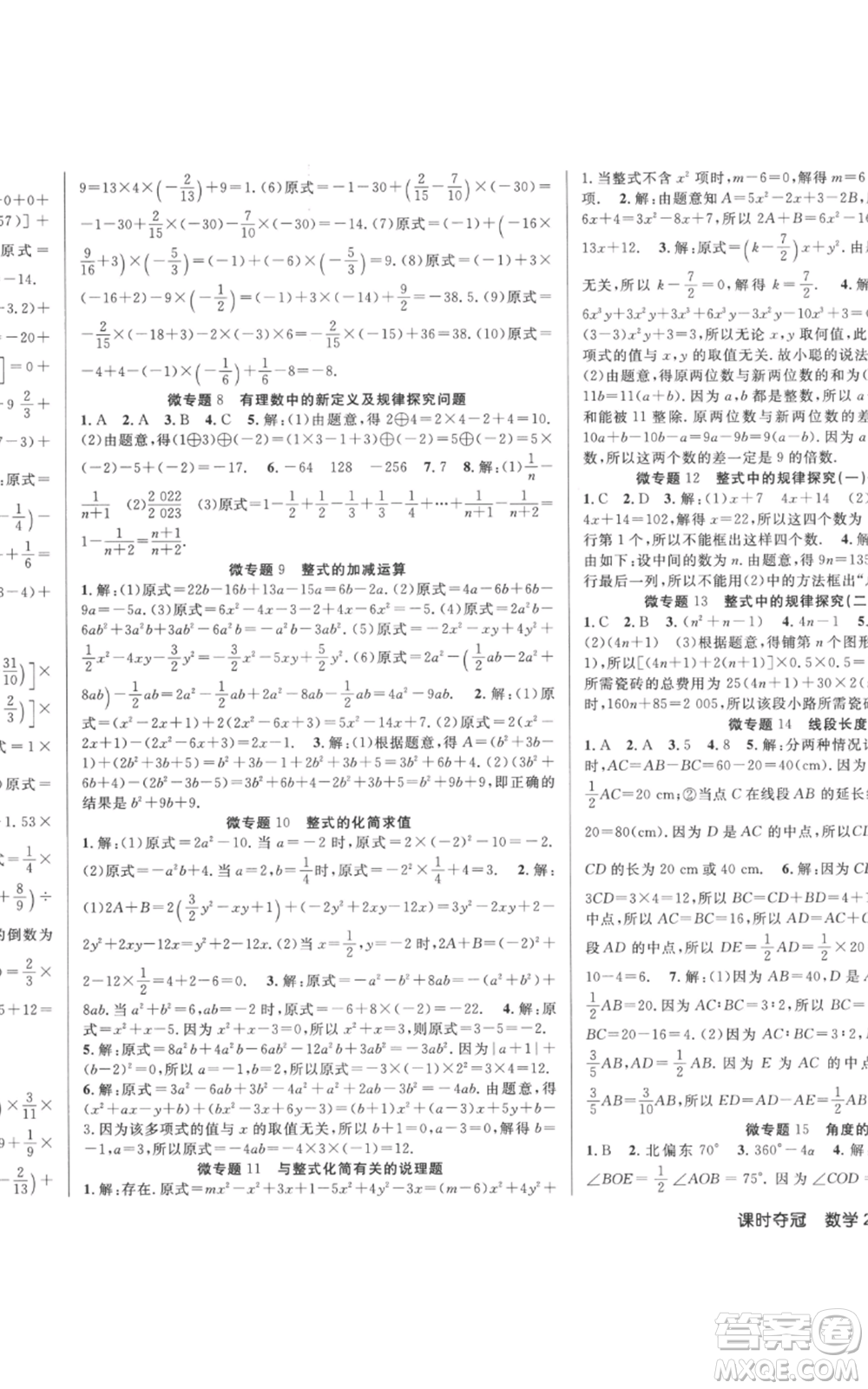 新疆科學技術(shù)出版社2022秋季課時奪冠七年級上冊數(shù)學北師大版參考答案