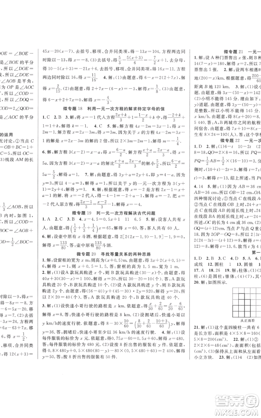 新疆科學技術(shù)出版社2022秋季課時奪冠七年級上冊數(shù)學北師大版參考答案