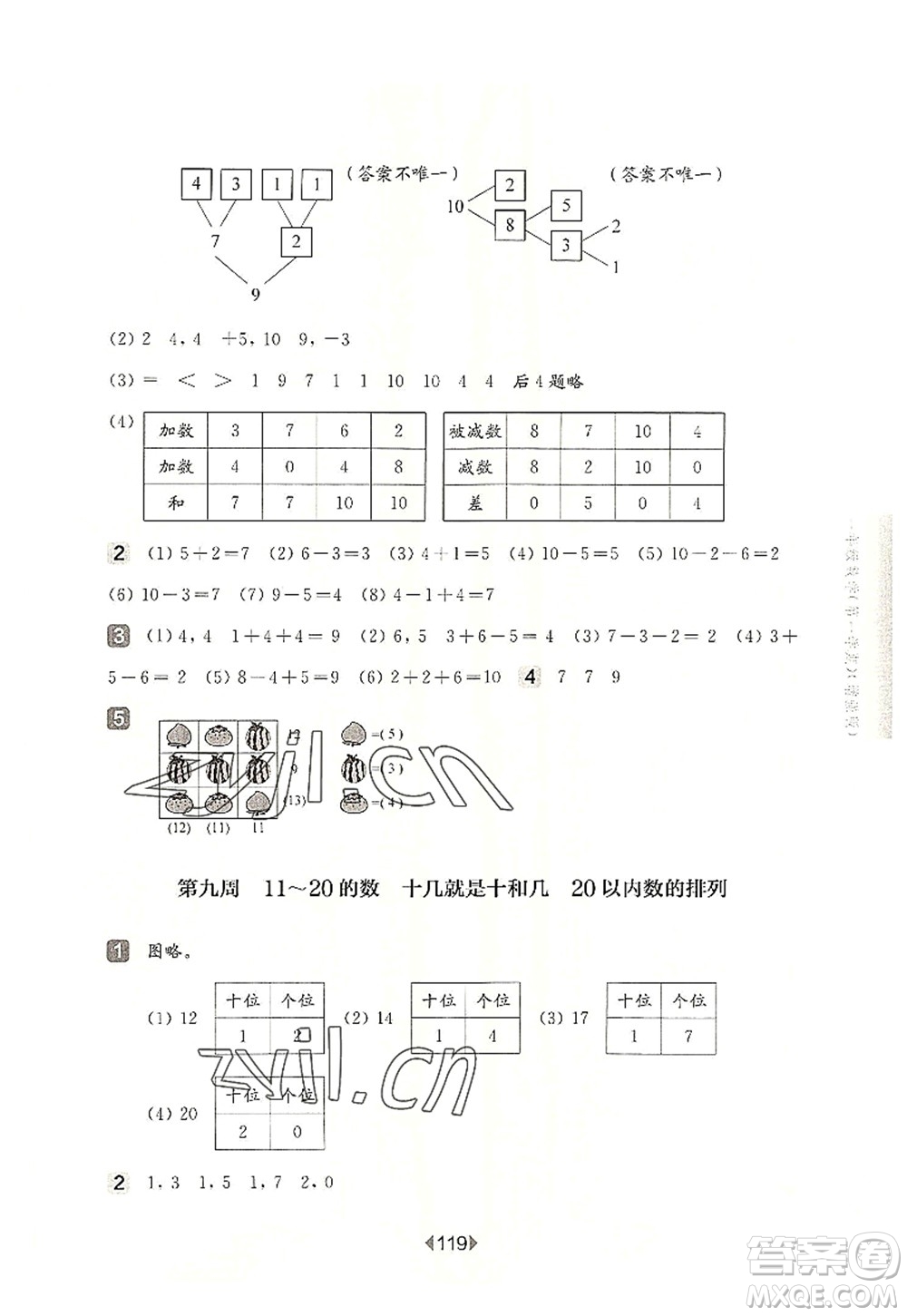 華東師范大學(xué)出版社2022一課一練一年級數(shù)學(xué)第一學(xué)期增強(qiáng)版華東師大版上海專用答案