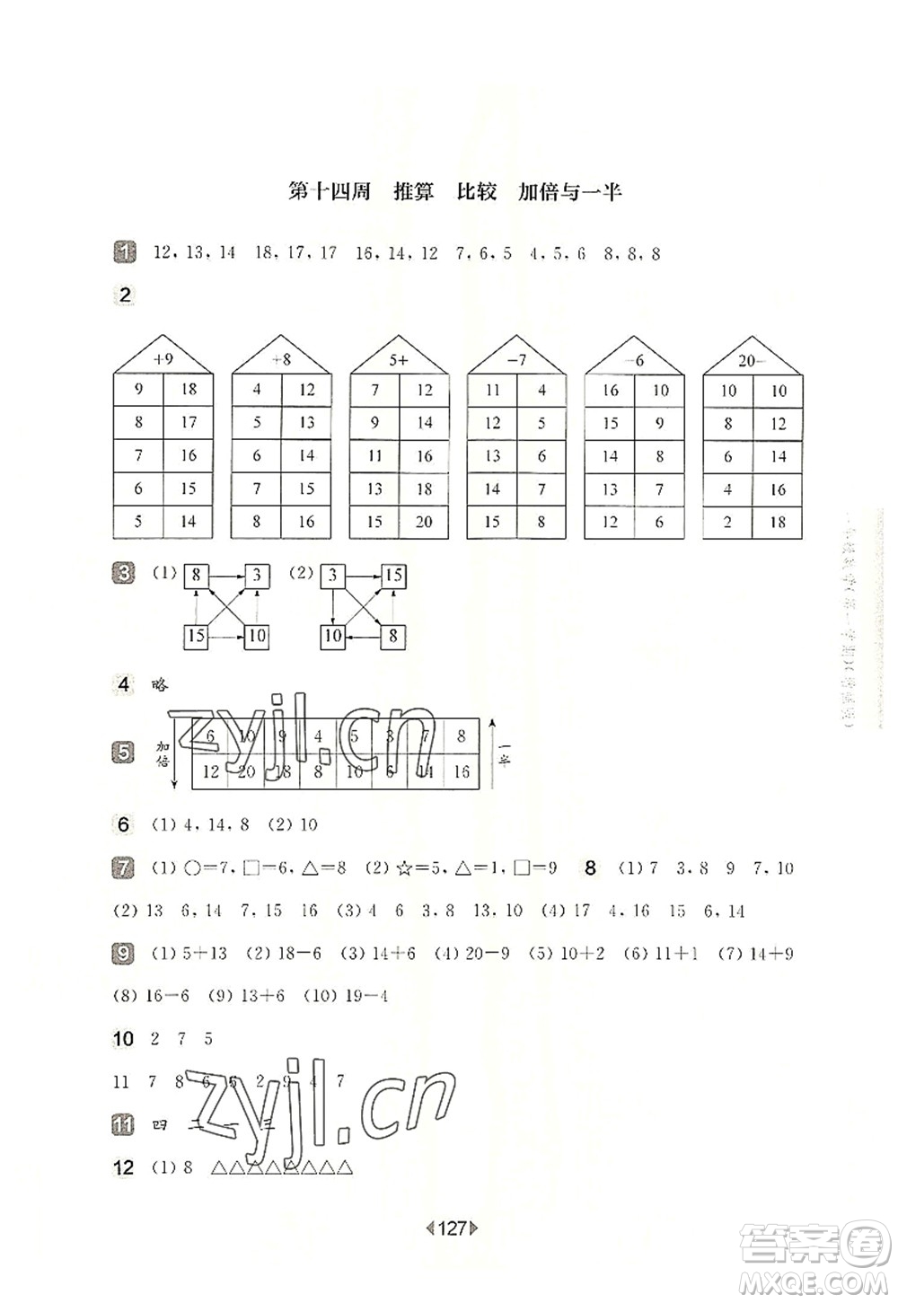 華東師范大學(xué)出版社2022一課一練一年級數(shù)學(xué)第一學(xué)期增強(qiáng)版華東師大版上海專用答案