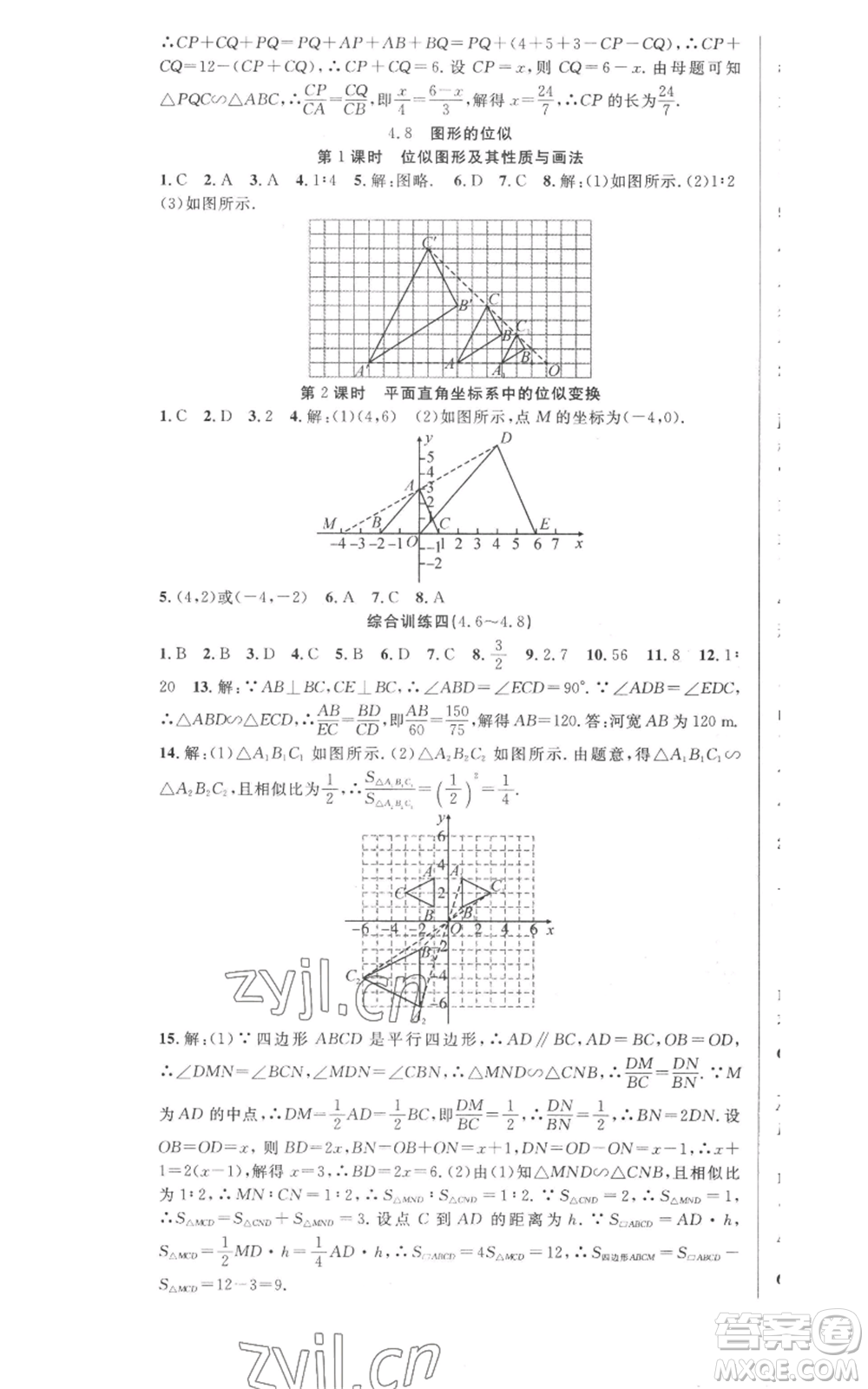 安徽科學(xué)技術(shù)出版社2022秋季課時(shí)奪冠九年級(jí)上冊數(shù)學(xué)北師大版參考答案