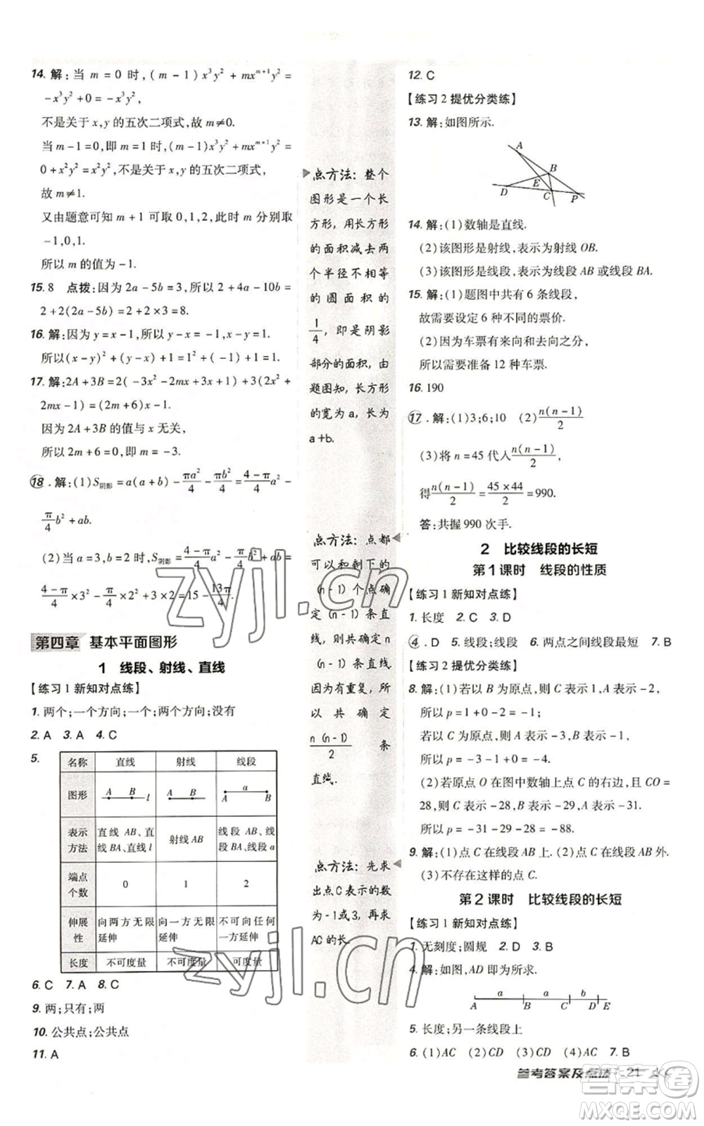 安徽教育出版社2022秋季點(diǎn)撥訓(xùn)練七年級(jí)上冊(cè)數(shù)學(xué)北師大版參考答案