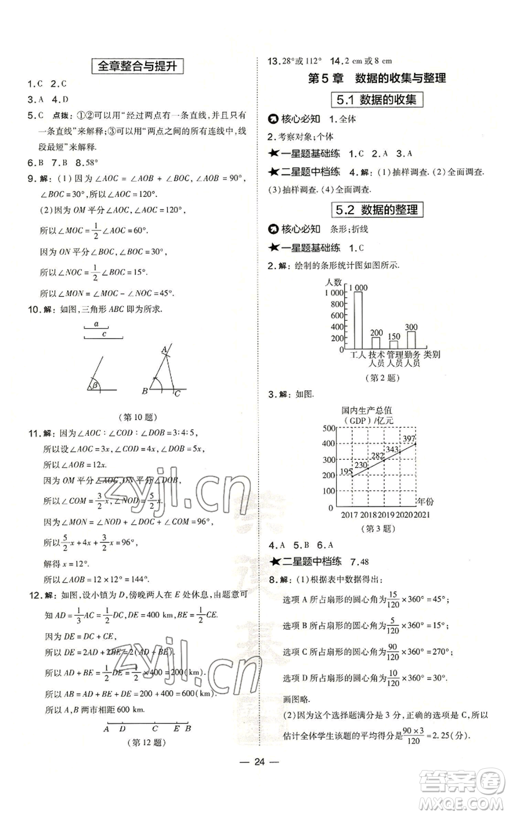 山西教育出版社2022秋季點(diǎn)撥訓(xùn)練七年級(jí)上冊(cè)數(shù)學(xué)滬科版安徽專(zhuān)用參考答案