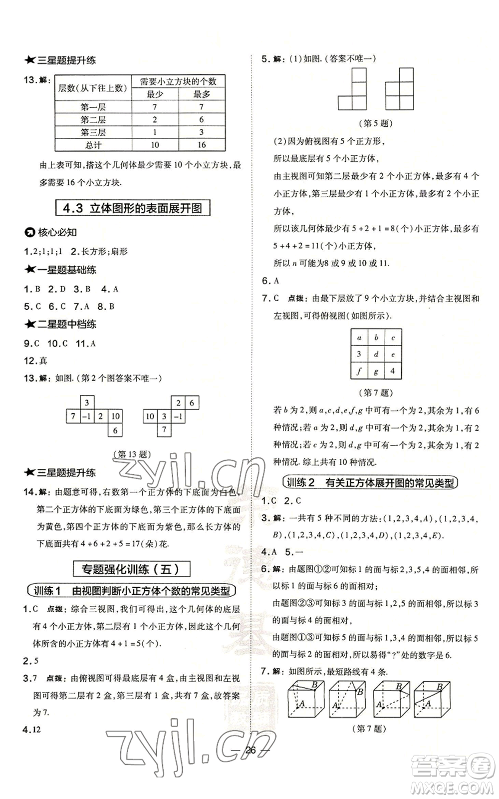 山西教育出版社2022秋季點撥訓(xùn)練七年級上冊數(shù)學(xué)華師大版參考答案