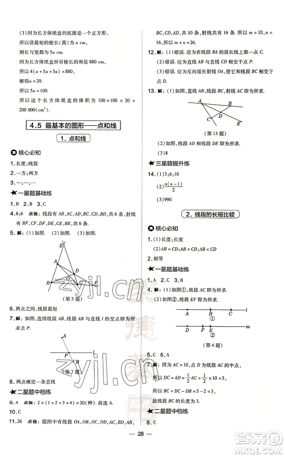 山西教育出版社2022秋季點撥訓(xùn)練七年級上冊數(shù)學(xué)華師大版參考答案