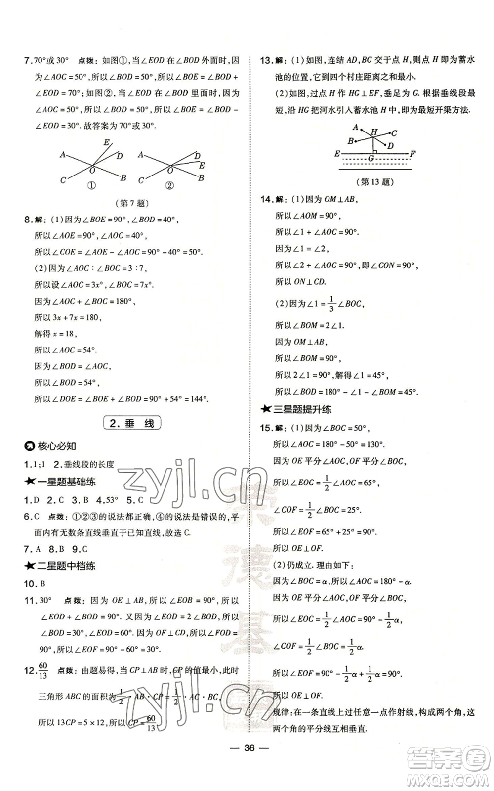 山西教育出版社2022秋季點撥訓(xùn)練七年級上冊數(shù)學(xué)華師大版參考答案