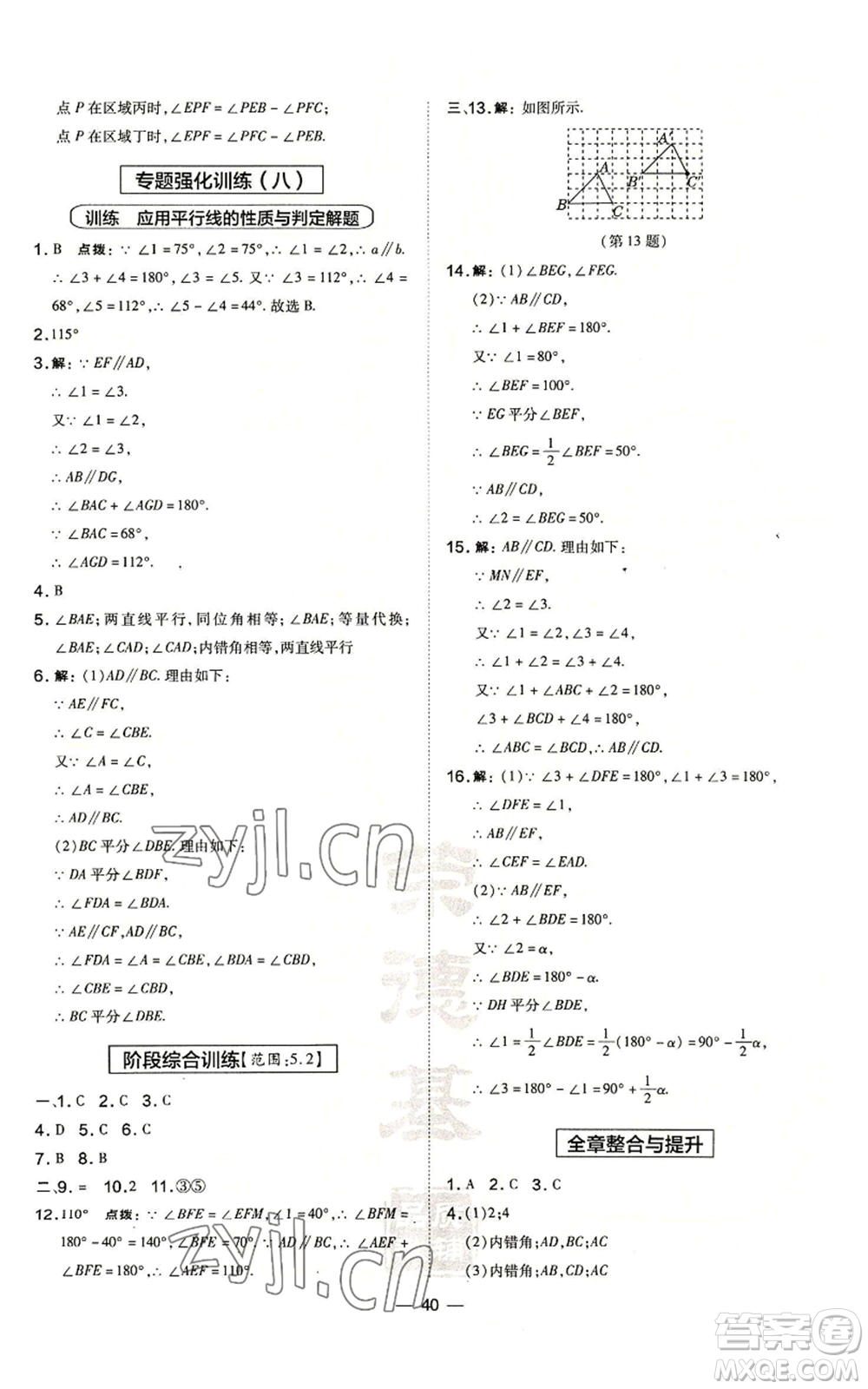 山西教育出版社2022秋季點撥訓(xùn)練七年級上冊數(shù)學(xué)華師大版參考答案