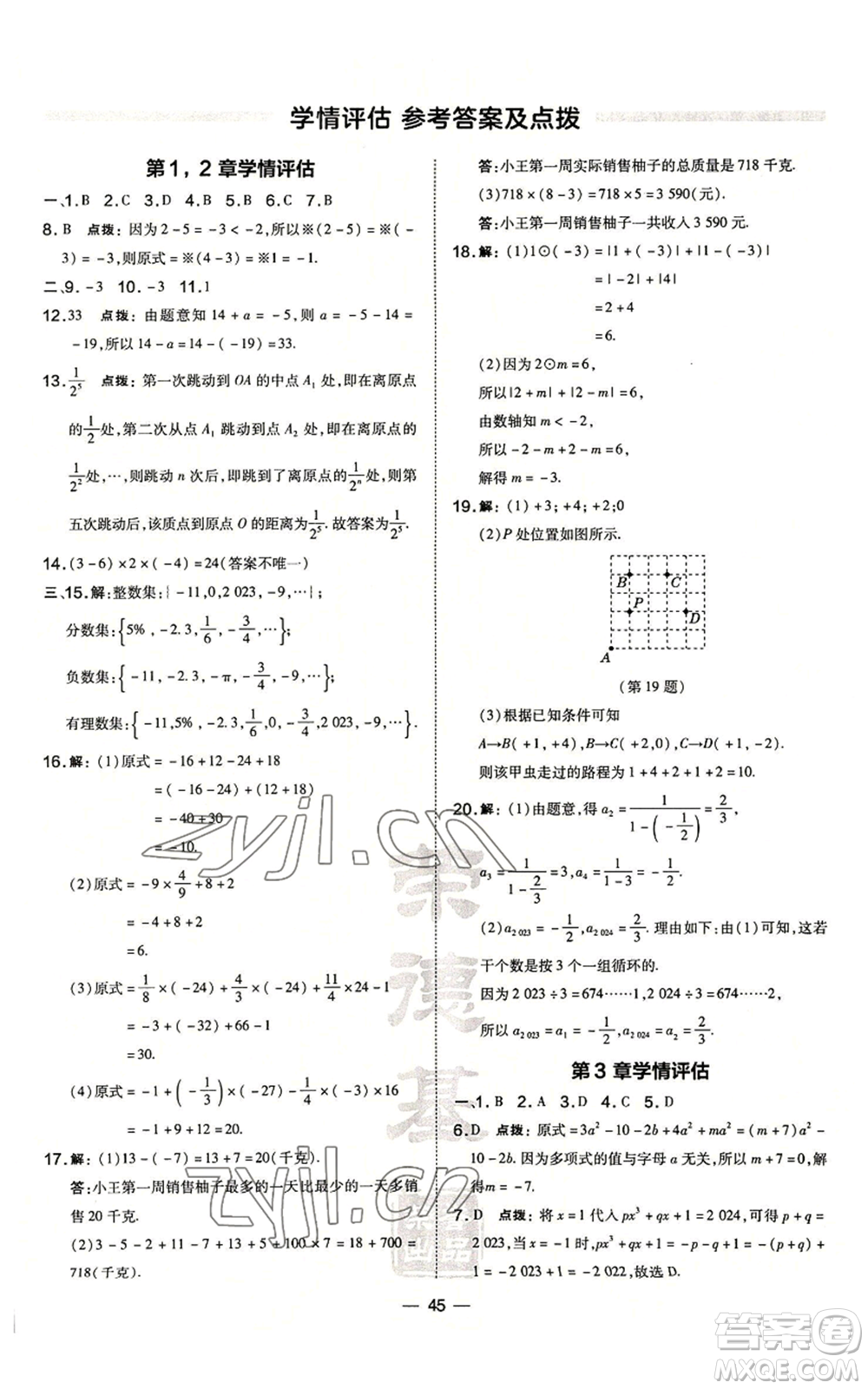 山西教育出版社2022秋季點撥訓(xùn)練七年級上冊數(shù)學(xué)華師大版參考答案