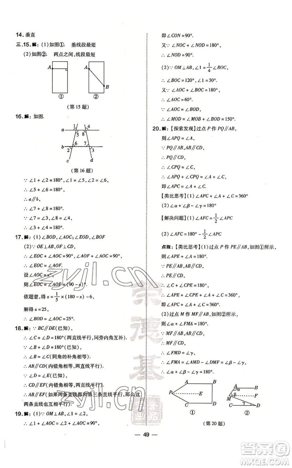 山西教育出版社2022秋季點撥訓(xùn)練七年級上冊數(shù)學(xué)華師大版參考答案