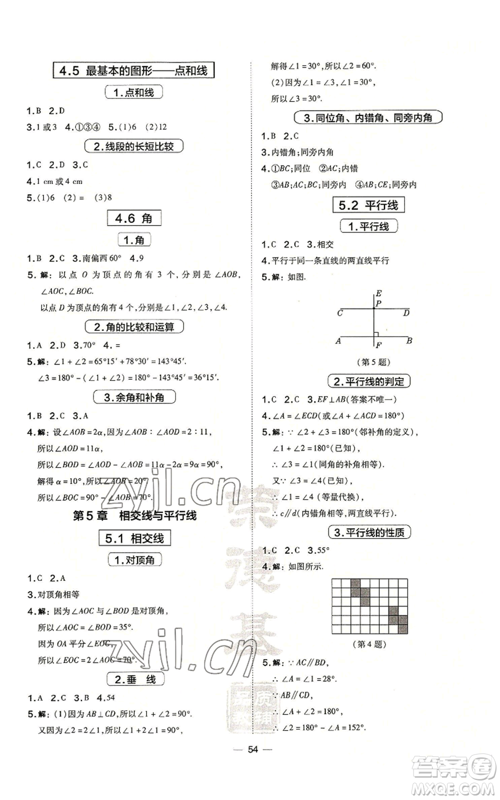 山西教育出版社2022秋季點撥訓(xùn)練七年級上冊數(shù)學(xué)華師大版參考答案