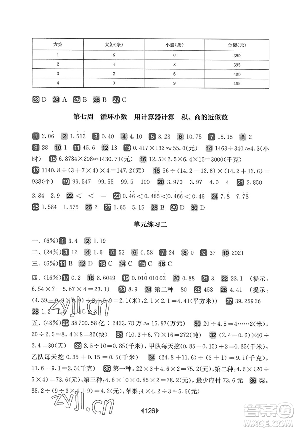 華東師范大學(xué)出版社2022一課一練五年級數(shù)學(xué)第一學(xué)期增強版華東師大版上海專用答案