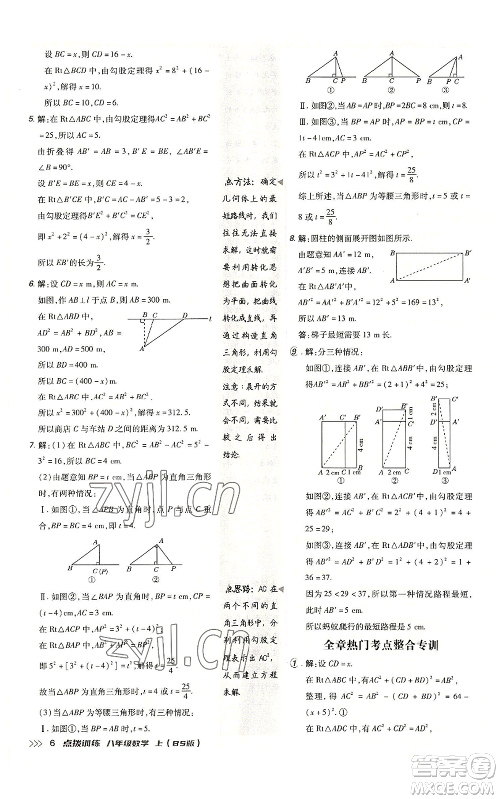 安徽教育出版社2022秋季點(diǎn)撥訓(xùn)練八年級上冊數(shù)學(xué)北師大版參考答案